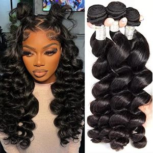 Loose Wave Bundles (20 22 24 Inch) 12A Brazilian Human Hair Loose Wave 3 Bundles 100% Unprocessed Brazilian Virgin Hair Loose Deep Wave Human Hair 3 Bundles Natural Black Weave Hair Extensions
