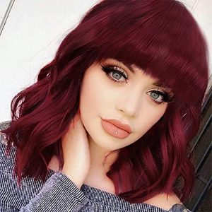 Rockabilly Vintage Wig Audrey Hepbum Short Bang Wig Long Finger Wavy Wigs for Women (Red)