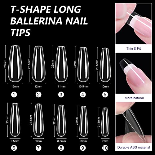 SAVILAND Gel X Nail Kit - 500Pcs Long Coffin Nail Tips with 4-in-1 Nail Glue Gel Nail Prep Dehydrator & Acid-free PH Bond Mini U V Light Nail Tools Kit for Extended French Manicure Gift - Image 5