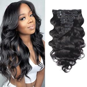 Body Wave Clip in Human Hair Clips for Black Women Thick Hair with Hair Attached Brazilian Human Hair Double Weft Long 8 Pieces/Lot 135g with 18 Clips (16", Body Wave)