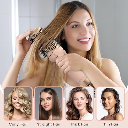 Blow Dryer Brush, YZHMSZKJ Hair Dryer Brush 4 in 1, 75MM Hot Air Brush in One with Negative Ion Anti-frizz Ceramic Titanium Barrel for Smooth, Frizz-Free Results for All Hair Types, 1300W, Pink - Image 5