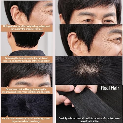 Natural Black Short Human Hair Wig for Medium to Elderly Men - Image 3
