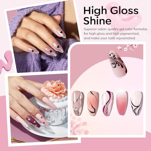 Modelones 45PCS Gel Nail Polish Kit with U V Light 28 Colors Valentine's Day Gift Pink Nude Purple Glitter Gel Nail Polish Set/48W Nail Dryer/Glossy & Matte Base Top Coat/Nail Primer/Manicure Tool DIY - Image 4
