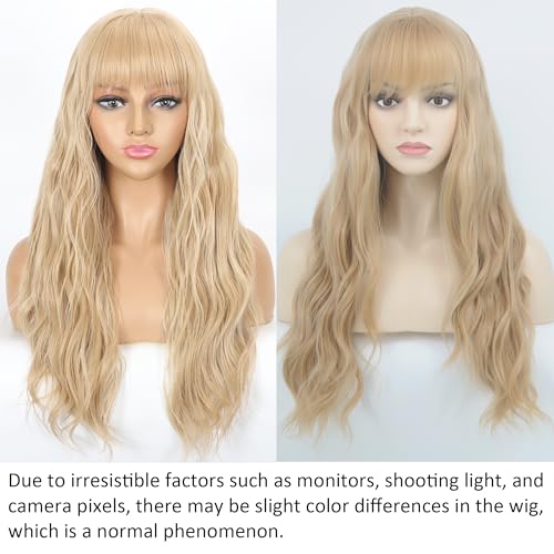 613 Blonde Long Wavy Synthetic Heat Resistant Hair Replacement Wig with Bangs - Women's - Image 7