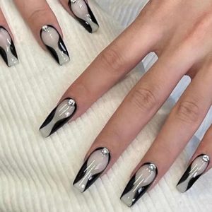 White coffin acrylic nails for elegant look.