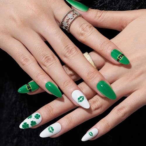 24 Piece St. Patrick's Day Green Almond Press-On Nails Kit for Effortless Application - Image 6