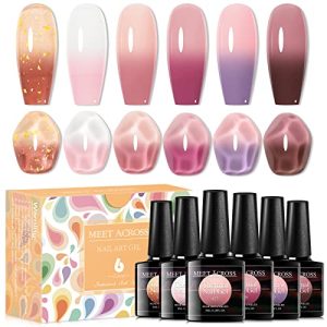 MEET ACROSS Color Changing Gel Nail Polish Set Jelly Pink Translucent 6 Colors