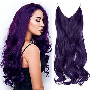 Colored Hair Extensions Deep Purple Curly Long Synthetic Hairpiece 20 Inch 4.4 Oz Hidden Wire Headband for Women Party Heat Resistant Fiber No Clip