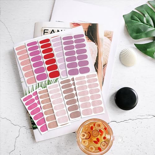 WOKOTO 20 Sheets Solid Pink Full Nail Polish Stickers False Nail Design Stickers Glitter Pink Gradient Nail Stickers Full Nail Wraps For Women Girls Nails Stick On Nail Polish Strips Nail Gel Stickers - Image 6