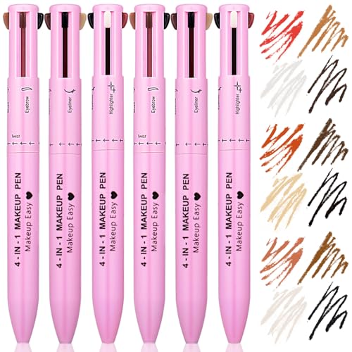 6 Pieces 4 in 1 Makeup Pen Eye Liner Lip Liner Highlighter Eyebrow Liner Makeup Pencil Waterproof Lip Color Makeup Beauty Tool for Women Travel (01#02#03#)