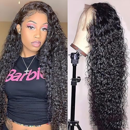 Wavy Lace Front Wigs Deep Wave 180% Density Pre Plucked Brazilian Wet and Natural Color Glueless Wigs Curly Lace Frontal Wigs with Baby Hair Human Hair Natural Hairline for Black Women (30 Inch) - Image 6