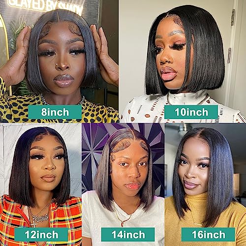 Hair 10 inch Short Bob Wig Human Hair Glueless Wigs for Black Women 5x5 Closure Bob Wig Human Hair Pre Plucked Bone Straight Bob Lace Closure Wigs 150% Density Natural Color - Image 5