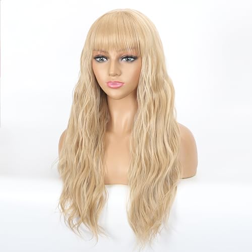 613 Blonde Long Wavy Synthetic Heat Resistant Hair Replacement Wig with Bangs - Women's - Image 4