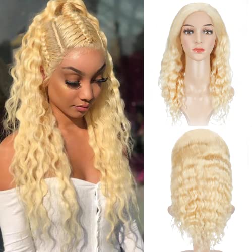 613 Deep Wave Lace Front Wig Human Hair 13x4 150% Density Brazilian Free Part Blonde Human Hair Wigs Pre Plucked Bleached Knots with Baby Hair 613 HD Lace Frontal Wig for Women（20 inch）