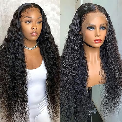 Wavy Lace Front Wigs Deep Wave 180% Density Pre Plucked Brazilian Wet and Natural Color Glueless Wigs Curly Lace Frontal Wigs with Baby Hair Human Hair Natural Hairline for Black Women (30 Inch) - Image 2