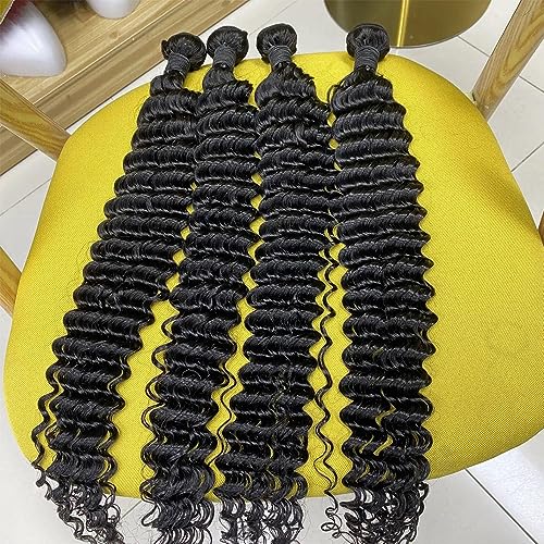 26 28 30 Inch Human Hair Bundles Deep Wave 3 Bundles 100% Unprocessed Brazilian Virgin Human Hair Curly Deep Wave Bundles 300G Machine Double Weft Natural Black Color - Image 2