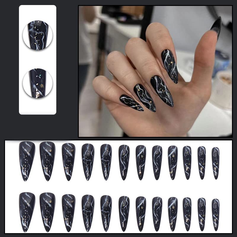 100 Pcs Black Matte Stiletto Acrylic Nails for Chic and Sophisticated Nail Art - Image 2