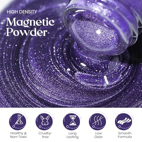 MIZHSE Cat Eye Gel Nail Polish: Purple Magnetic Gel Polish with Magnet Stick, Ceramic Crystal Magic Effect Moonlight Galaxy Shimmer Glitter Holographic Nail Gel Soak Off Nail Art Salon Manicure Home - Image 2