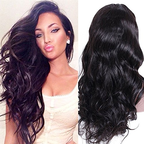 Body Wave Lace Front Wigs Glueless Brazilian Remy Human Hair Natural Bouncy Body Wave Lace Frontal Wigs with Baby Hair for Black Women 16 Inches Natural Color
