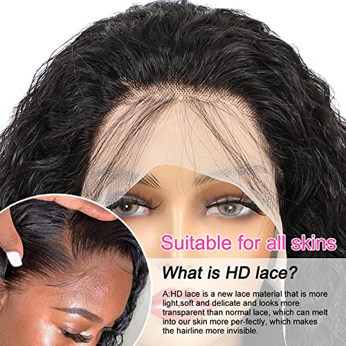 13x4 Lace Front Wigs Human Hair 200 Density Deep Wave Wigs Pre Plucked with Natural Baby Hair for Women HD Transparent Lace Frontal Wigs Brazilian Virgin Deep Curly Wigs Natural Hairline 18 inch - Image 3