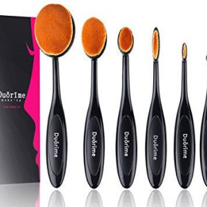 7 Piece Black Oval Makeup Brush Set for Cream Contour Powder Eyeliner