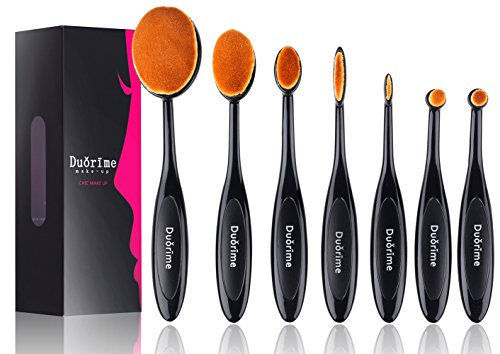 7 Piece Black Oval Makeup Brush Set for Cream Contour Powder Eyeliner