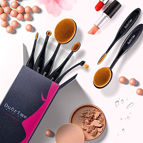 7 Piece Black Oval Makeup Brush Set for Cream Contour Powder Eyeliner - Image 2