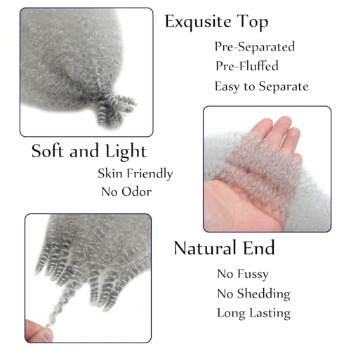 8 Packs Springy Afro Twist Hair Marley Twist Braiding Hair 8 Inch Pre-Separated Grey Kinky Braiding Hair for Black Women Afro Spring Twist Hair Wrapping Hair for Soft Locs (8 Inch (Pack of 8), Grey#) - Image 3