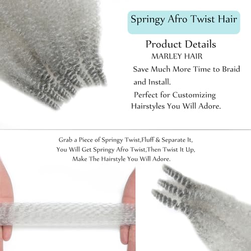 8 Packs Springy Afro Twist Hair Marley Twist Braiding Hair 8 Inch Pre-Separated Grey Kinky Braiding Hair for Black Women Afro Spring Twist Hair Wrapping Hair for Soft Locs (8 Inch (Pack of 8), Grey#) - Image 4