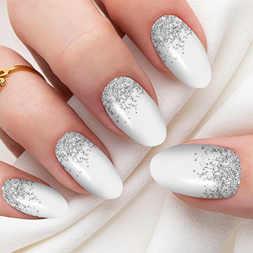 8 Sheets Nail Wraps for Women Nail Polish Strips Solid Color French Glitter Colorful Full Nail Polish Sticker, DIY Self-Adhesive Black White Sparkle Nail Art Decals Decor with 2 Piece Nail Files (128 Pieces) - Image 3