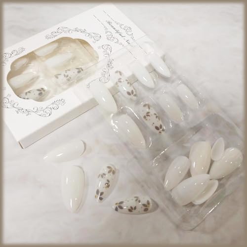 Hand-Painted Acrylic Nails with Delicate Flower Design - Medium Length - Image 3