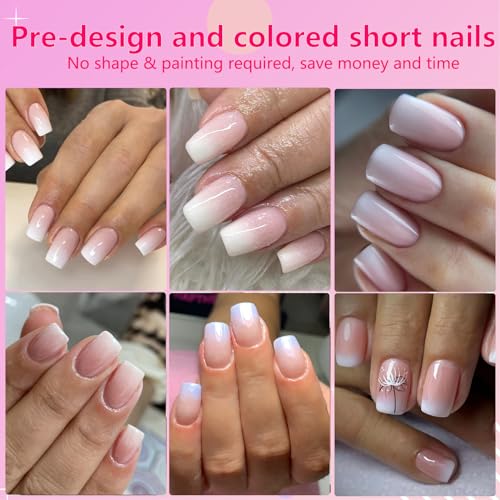 AddFavor Press on Nails Short Square 120pcs Fake Nails Short Nails Ombre Press on Square False Nail Medium Pink White Gradient Acrylic Nails with Design for Women Girls - Image 6