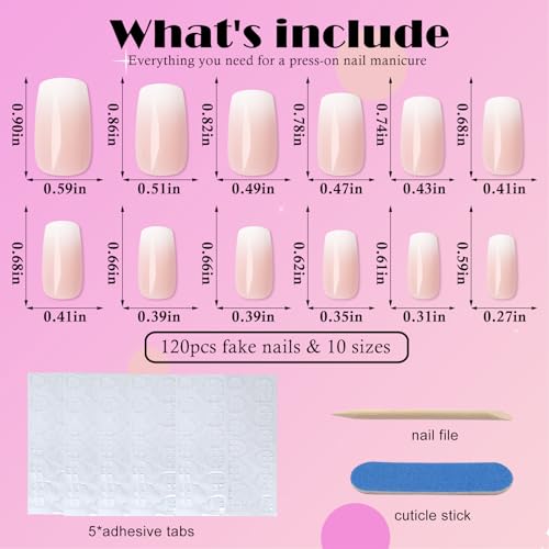 AddFavor Press on Nails Short Square 120pcs Fake Nails Short Nails Ombre Press on Square False Nail Medium Pink White Gradient Acrylic Nails with Design for Women Girls - Image 5
