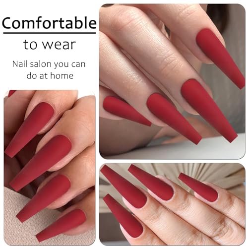 AddFavor XXL Extra Long Press on Nails Coffin Matte Fake Nails Full Cover Acrylic False Nails 12 Sizes 120pcs Red Nail Tips for Women Fingernails Manicure Design - Image 7