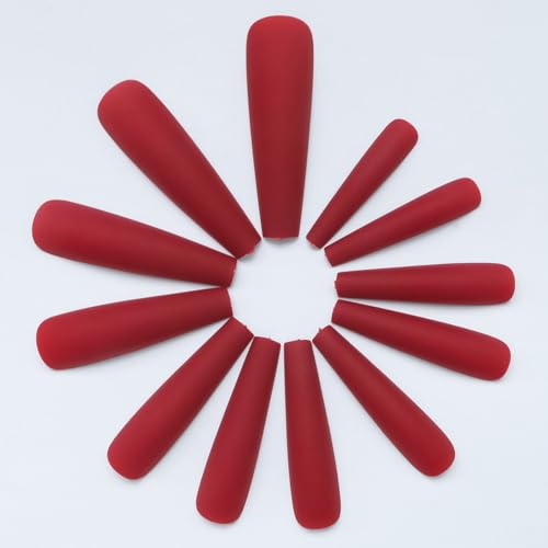 AddFavor XXL Extra Long Press on Nails Coffin Matte Fake Nails Full Cover Acrylic False Nails 12 Sizes 120pcs Red Nail Tips for Women Fingernails Manicure Design - Image 6