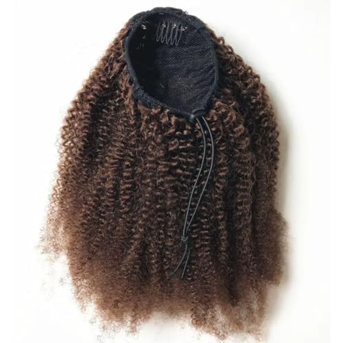 Afro Kinky Curly Ponytail Human Hair for Women(16inch,110g) Brazilian Virgin Human Hair Curly Drawstring Ponytail Extension 4C Afro Ponytail #4 Medium Brown Color