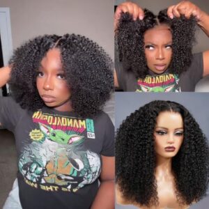 Ali Pearl Short Kinky Curly Afro Lace Front Wigs Human Hair 4x7 Closure Wig Ready To Go Glueless Wig Pre Plucked Pre Cut Glueless Wig For Women Hair 22 Inch