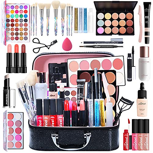 All-in-One Makeup Gift Set Travel Makeup Kit Complete Starter Makeup Bundle Lipgloss Lipstick Concealer Blushes Powder Eyeshadow Palette Cosmetic Palette for Teen Girls & Adults #17