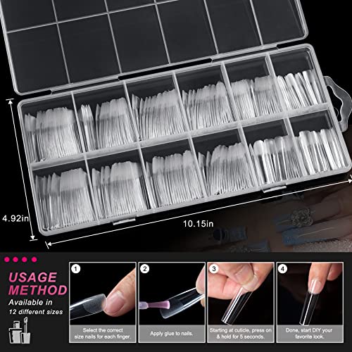 AOREAM Long Square Nail Tips 240PCS Clear Soft Gel False Nails Half Matte Full Cover Press on Nails 12 Sizes Coffin Nail Tips for Acrylic Nails Professional Salon for Home DIY - Image 2