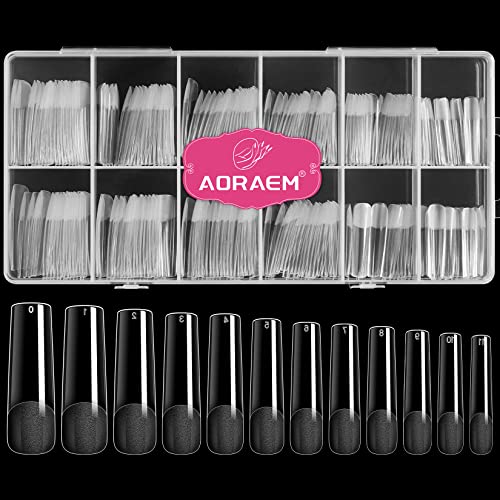 AOREAM Long Square Nail Tips 240PCS Clear Soft Gel False Nails Half Matte Full Cover Press on Nails 12 Sizes Coffin Nail Tips for Acrylic Nails Professional Salon for Home DIY - Image 8