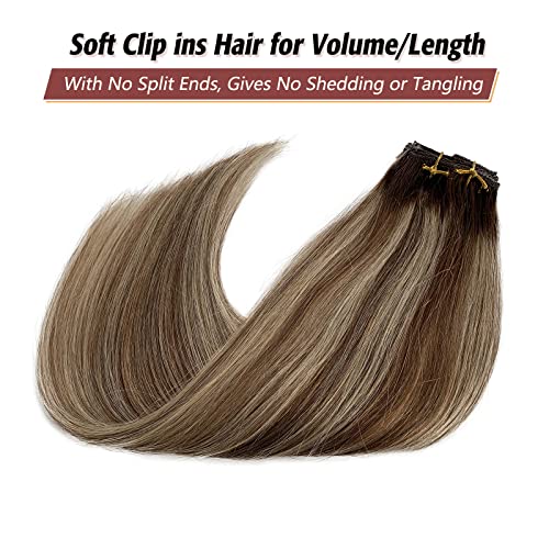 Balayage Brown Blonde Ombre 18 Inch Clip-In Hair Extensions for Instant Volume - Image 4