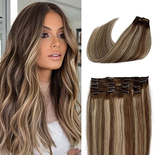 Balayage Brown Blonde Ombre 18 Inch Clip-In Hair Extensions for Instant Volume