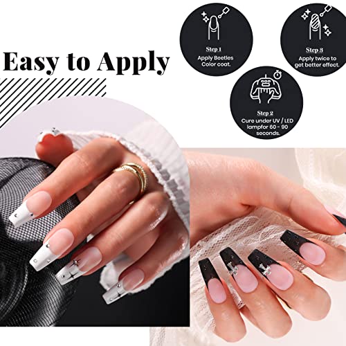 Beetles Gel Polish Kit-2 Pcs 15ml Black White Colors Polish Set & Nail Art Liner Brushes 5Pcs Painting Art Design Pen Set Diamond Application Rhinestone Handle Dotting Drawing Sizes 5 7 9 11 20mm - Image 5