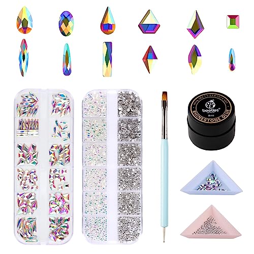 Beetles Gel Polish Nail Art Rhinestones Glue Set, 120+3456 Pcs Crystal Glass AB Rhinestone Gems with Beetles Gel Nail Polish Kit, 6 Colors Gel Polish Set - Image 2