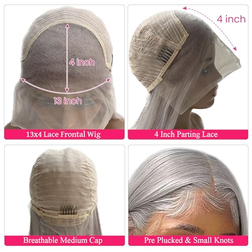 Benafee Bob Wig Human Hair 13x4 Lace Front Wigs Human Hair Pre Plucked with Baby Hair Grey Short Human Hair Bob Wig Glueless 180% Density Straight HD Transparent Lace Frontal Bob Wig Human Hair 8 Inch - Image 6