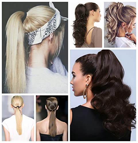 Benehair Wrap Around Ponytail Natural Black Mix Dark Auburn Hair Extensions Clip in Ponytail Hairpiece One Piece Hair Extension for Women 14 inch Straight Synthetic Valentines Day Gift Party - Image 5