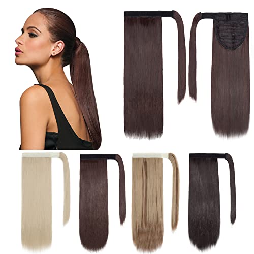 Benehair Wrap Around Ponytail Natural Black Mix Dark Auburn Hair Extensions Clip in Ponytail Hairpiece One Piece Hair Extension for Women 14 inch Straight Synthetic Valentines Day Gift Party