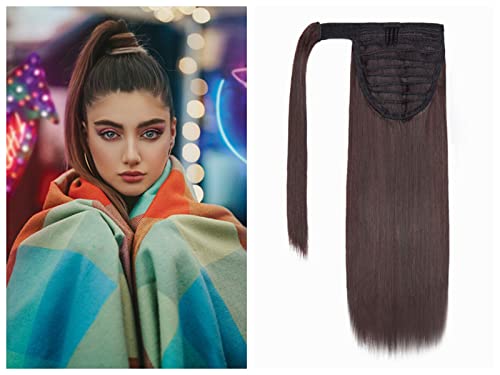 Benehair Wrap Around Ponytail Natural Black Mix Dark Auburn Hair Extensions Clip in Ponytail Hairpiece One Piece Hair Extension for Women 14 inch Straight Synthetic Valentines Day Gift Party - Image 8