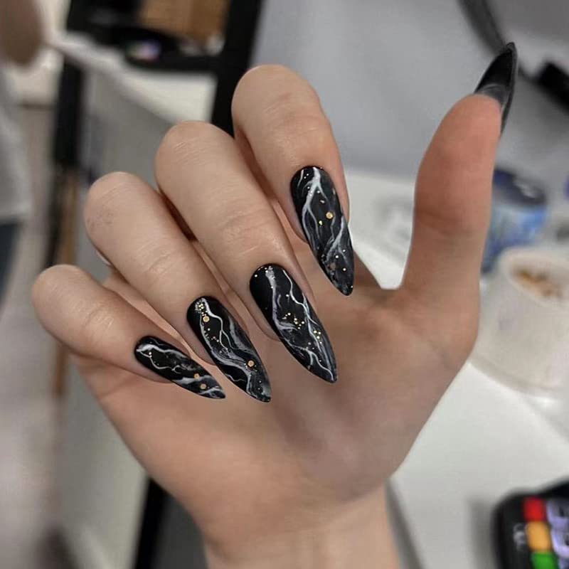100 Pcs Black Matte Stiletto Acrylic Nails for Chic and Sophisticated Nail Art