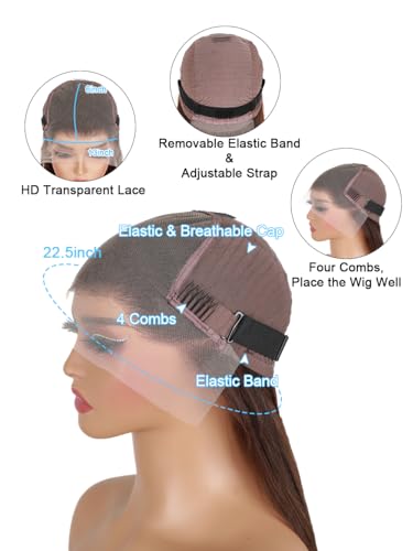 BLY 13x6 Glueless HD Lace Front Wigs Pre Plucked Invisible Bleached Knots, 4 Dark Chocolate Brown Colored Straight Human Hair Wigs for Women 180% Density 18 Inch - Image 4